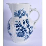 18th c. Worcester mask spout jug ,the body cabbage leaf moulded, decorated with large flowers spray