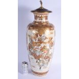 A VERY LARGE 19TH CENTURY JAPANESE MEIJI PERIOD SATSUMA VASE converted to a lamp, painted with birds