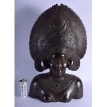 A VERY LARGE EARLY 20TH CENTURY SOUTH EAST ASIAN BRONZE BUST modelled as a female. 56 cm x 22 cm.