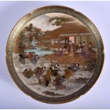 A LOVELY 19TH CENTURY JAPANESE MEIJI PERIOD SATSUMA CRIMPED DISH painted with figures within landsca