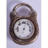 A VERY RARE SILVER PADLOCK BAROMETER. 273 grams. 6.5 cm x 9.5 cm.