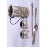 ASSORTED ANTIQUE SILVER including a fork. 193 grams. (qty)