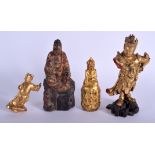 A 17TH/18TH CENTURY CHINESE PAINTED AND LACQUERED GILT FIGURE together with three others. Largest 18