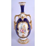 Royal Worcester fine leadless glaze vase painted with flowers on a cobalt blue group date code for 1