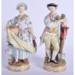 A PAIR OF 19TH CENTURY MEISSEN PORCELAIN FIGURES OF A MALE AND FEMALE modelled with flowers and wate