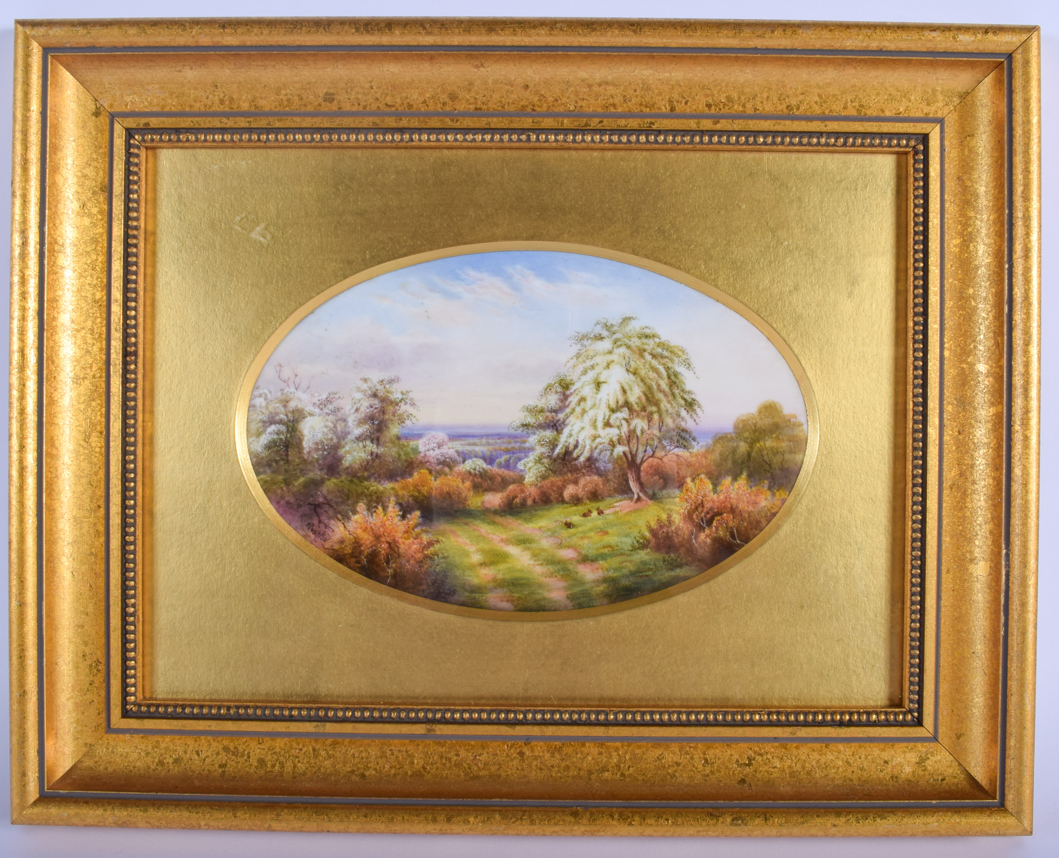 A FINE ANTIQUE ROYAL WORCESTER PORCELAIN PLAQUE by Raymond Rushton, depicting a landscape. Image 21