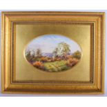 A FINE ANTIQUE ROYAL WORCESTER PORCELAIN PLAQUE by Raymond Rushton, depicting a landscape. Image 21