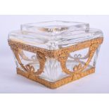 AN EARLY 20TH CENTURY FRENCH CRYSTAL GILT MOUNTED BOX. 8.5 cm square.