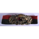 AN UNUSUAL EARLY 20TH CENTURY ENGLISH BRASS DRAGON BELT. Buckle 15 cm x 6 cm.