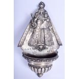 A RARE 19TH CENTURY EUROPEAN SILVER FONT modelled with a saint over a winged angel. 140 grams. 18 cm