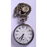 A VINTAGE CONTINENTAL SILVER DOLLAR POCKET WATCH. 4.5 cm diameter.