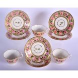 Late 19th c.\Early 20th c. Derby set of three tea cups, saucer and side plates painted with roses su