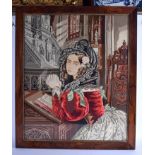 A 19TH CENTURY GERMAN BERLIN WOOLWORK EMBROIDERED PANEL depicting a girl wearing a red coat. Image 6