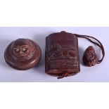 TWO JAPANESE CARVED BOXWOOD INROS. Largest 8.5 cm x 5.5 cm. (2)