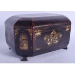 A 19TH CENTURY CHINESE EXPORT LACQUERED TEA CADDY AND COVER Qing, painted with flowers. 24 cm x 16 c