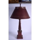 A LARGE ANTIQUE CONTINENTAL NEO CLASSICAL TIN TOLEWARE LAMP decorated with leaves. 65 cm x 23 cm.