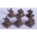 A SET OF SIX CHINESE BRONZE ZODIAC SEALS 20th Century. 3.5 cm x 3 cm. (6)