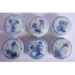 SIX CHINESE CA MAU CARGO PORCELAIN COSMETIC BOXES AND COVERS painted with flowers. 6.5 cm diameter.