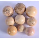 NINE VICTORIAN IVORY BILLIARD BALLS. 1120 grams. Largest 4.5 cm wide. (9)