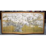 A SET OF FOUR JAPANESE FOLDING SCREENS in various forms, decorated with landscapes. Each 180 cm x 95