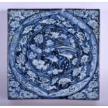 A LARGE 19TH CENTURY CHINESE BLUE AND WHITE PORCELAIN TILE Late Qing, after a Ming original, painted