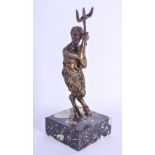 A 19TH CENTURY EUROPEAN BRONZE FIGURE OF SATYR modelled holding a trident. Bronze 17 cm high.