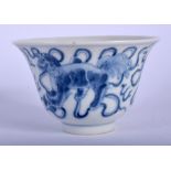 A 19TH CENTURY CHINESE BLUE AND WHITE PORCELAIN TEA BOWL bearing Kangxi marks to base. 9.5 cm diamet