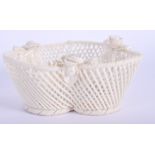 AN ANTIQUE IRISH BELEEK PORCELAIN LATTICE WORK BASKET. 12.5 cm wide.