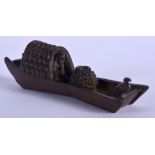 A JAPANESE BRONZE BOAT OKIMONO. 9 cm wide.