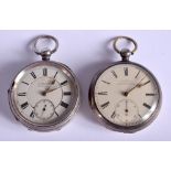 TWO ANTIQUE SILVER POCKET WATCHES. Chester 1871 & Birmingham 1892. 310 grams. (2)