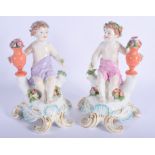 A PAIR OF 19TH CENTURY SAMSONS OF PARIS PORCELAIN FIGURES after 18th century Chelsea Derby originals