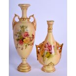 Royal Worcester two miniature blush ivory vases one shape 1839 and the other 982 both dated 1903. 15