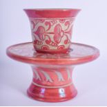 A RARE ANTIQUE CONTINENTAL HISPANO MORESQUE RED LUSTRE TEA BOWL ON STAND painted with flowers and vi