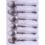 SIX ANTIQUE CONTINENTAL SILVER APOSTLE SPOONS. 120 grams. 11 cm long. (6)