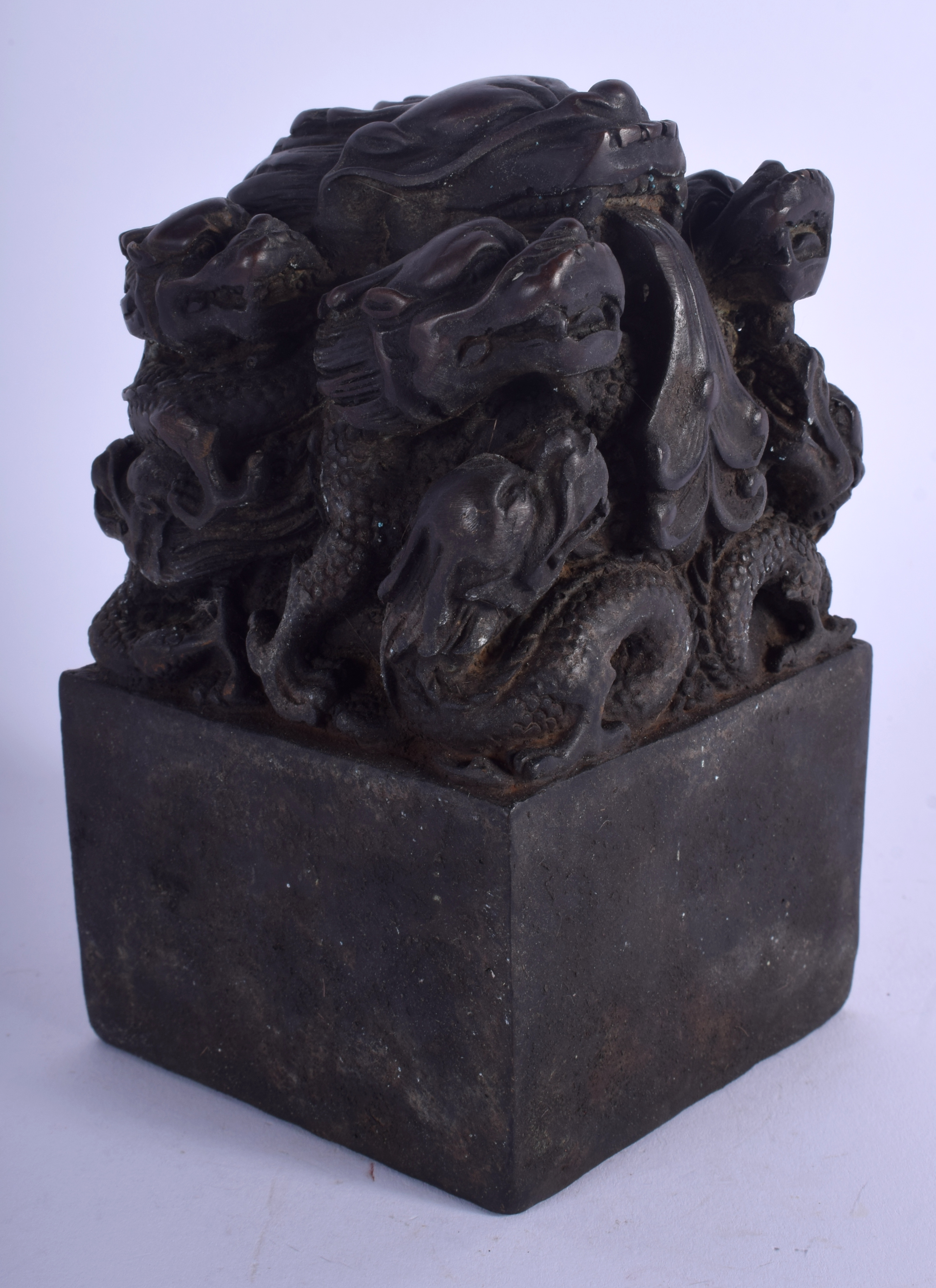 A LARGE CHINESE BRONZE DRAGON SEAL 20th Century. 15 cm x 8 cm.