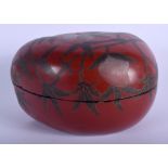 A 1950S CHINESE RED LACQUER PEACH FORM BOX AND COVER decorated with leaves. 20 cm x 17 cm.