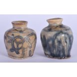 TWO 17TH/18TH CHINESE BLUE AND WHITE JARS Ming/Qing, possibly Vietnamese Shipwreck. 5.5 cm high.