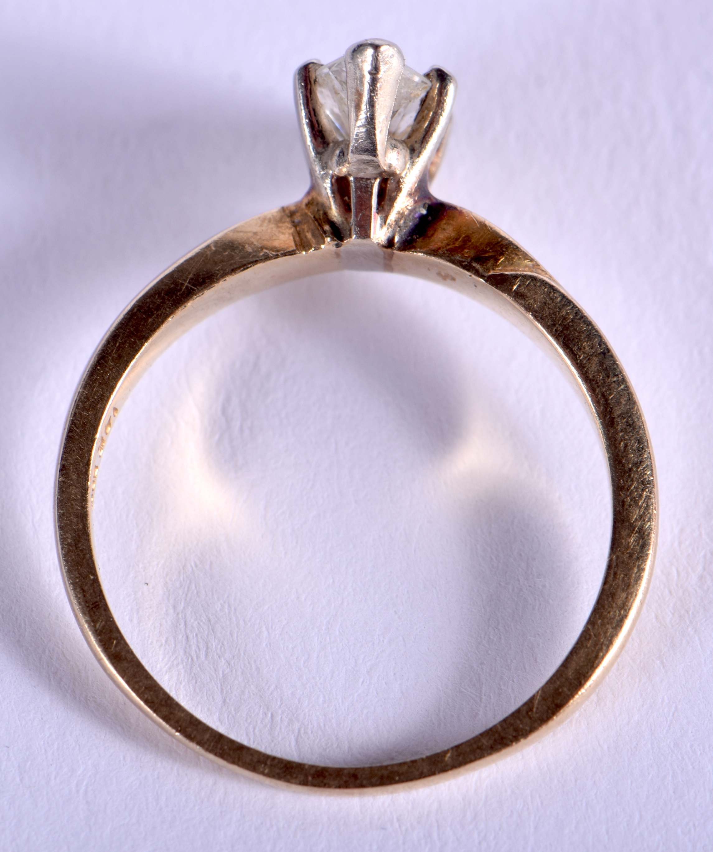 A 14CT GOLD MARQUISE CUT DIAMOND RING. M. 2.4 grams. Diamond 0.9 cm x 0.4 cm. - Image 3 of 4