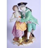 A FINE MID 18TH CENTURY MEISSEN FIGURE OF DANCERS C1760 modelled upon a gilt painted base. 17 cm x 8
