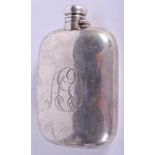 AN ANTIQUE SILVER HIP FLASK. 163 grams. 15 cm x 8 cm.