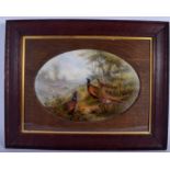 A FINE ANTIQUE ROYAL WORCESTER PORCELAIN PLAQUE by James Stinton, depicting pheasants. Image 30 cm x