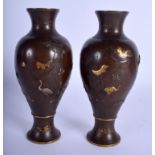 A PAIR OF 19TH CENTURY JAPANESE MEIJI BRONZE GOLD ONLAID VASES in the manner of Saikyo (Kyoto) Inoue