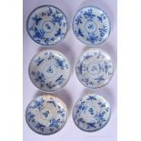 SIX CHINESE CA MAU CARGO PORCELAIN SAUCERS painted with moths. 11.5 cm diameter. (6)