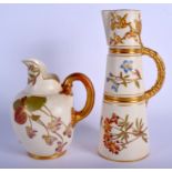 Royal Worcester claret jug painted with flowers on a ivory ground date code for 1892 Gilders mark T