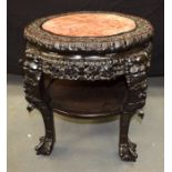 A LARGE 19TH CENTURY CHINESE MARBLE INSET HONGMU STAND Qing. 60 cm x 57 cm.