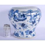 A LARGE 19TH CENTURY CHINESE BLUE AND WHITE PORCELAIN BULBOUS JAR Kangxi style, painted with boys pl