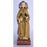 A 19TH CENTURY FRENCH ART NOUVEAU GILT BRONZE AND IVORY FIGURE OF A FEMALE modelled holding a pair o