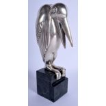 A LARGE ART DECO CHROME FIGURE OF A STYLISED BIRD modelled upon a stone base. 30 cm high.