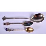 A RUSSIAN SILVER SPOON and two others. 63 grams. (3)