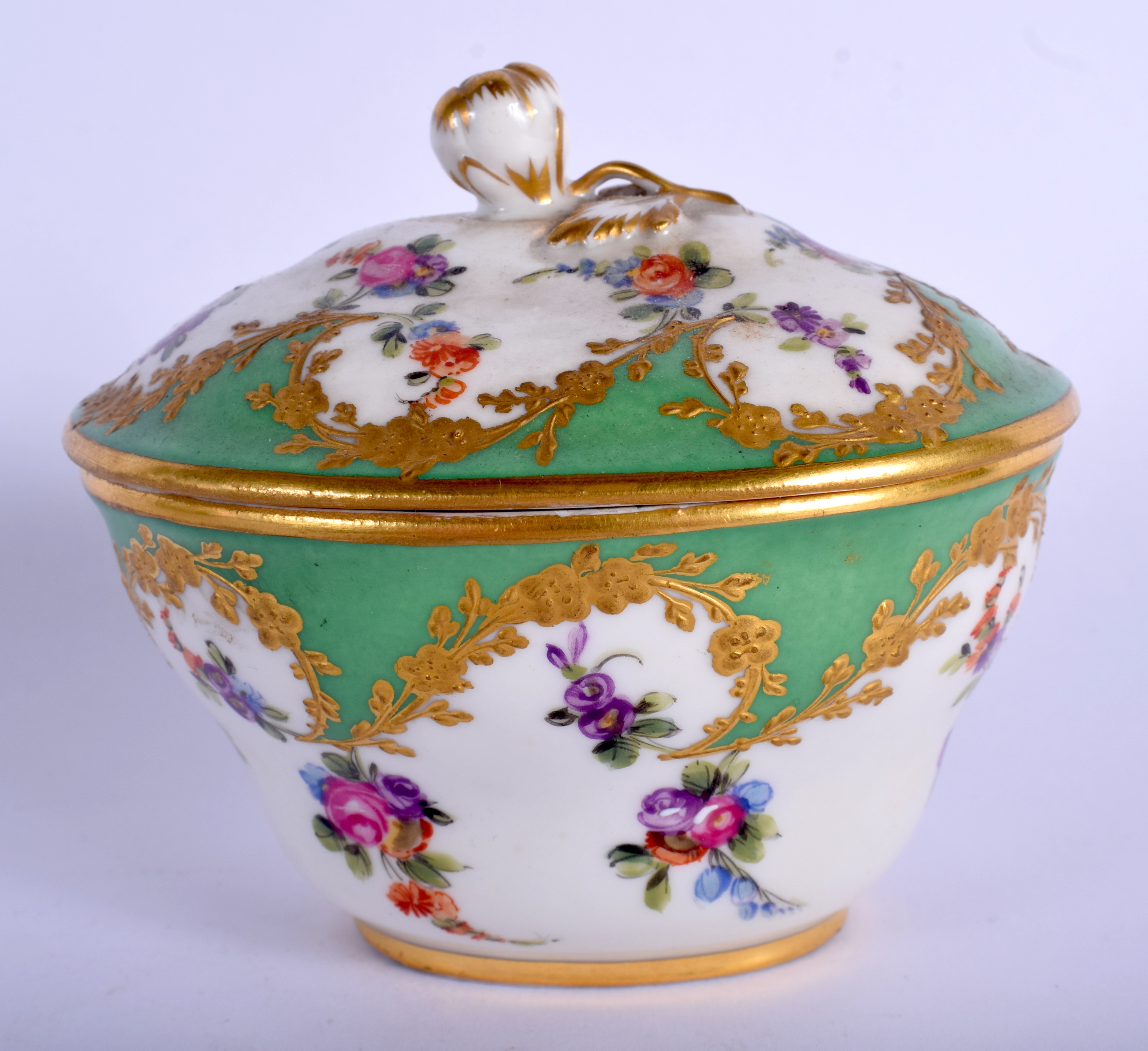 19th c. Paris porcelain oval box and cover painted with flowers in a shape raised gilt panel on an a - Image 2 of 4